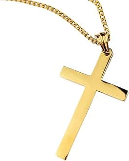 24K Gold Cross Necklace for Men Pendant Solid Plated Clasp Women, Thin for Charms Miami Cuban Link Diamond Cut
