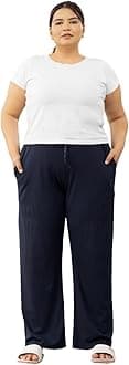 CUPID Woman's High Rise Cotton Straight Pant,Stretchy Parallel Leg Pyjama for Night wear