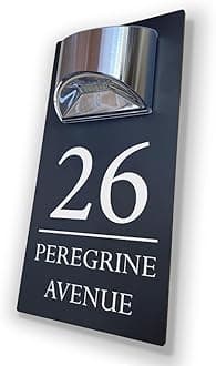 House Numbers Plaques With Solar Light Door Number House Signs Door For Wall House Name For Outside House Number Plaques With Light (Matt Grey & Modern Text)