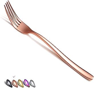 Copper Dinner Forks 6 Piece, Stainless Steel 8'' Forks Silverware Set, Dessert Forks, Table Forks, Salad Forks for Home, Kitchen or Restaurant, Dishwasher Safe