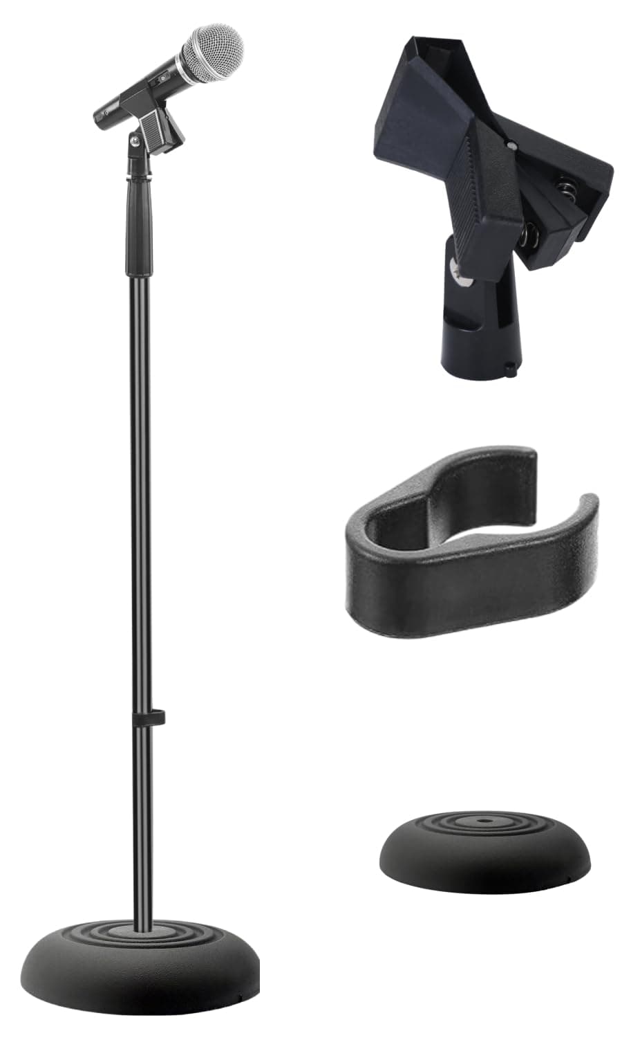Pyle Adjustable Microphone Stand - Universal Mic Stand with Compact Heavy Base, Floor Standing Design, Height Adjustable, Pivot Angle Clip for Singing & Recording (2.8’ - 5’ ft., 9.8” Base Diameter)
