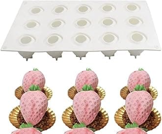 Cake Molds Baking Dessert Jelly Ice Cream 3D Fruit Shapes Silicone Mold for Chocolate Candy Pastry Truffle Pudding Jelly Cheesecake Mousse Soap, 15-Cavity Strawberry Mold Baking Accessories