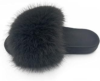 AuapTavw Women's Faux Fur Slides Slippers Fluffy Fuzzy Sandals Open Toe Furry Slide Flip Flop Indoor Outdoor