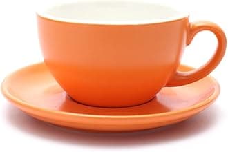 Americano Cup and Saucer Latte Art & Cappuccino for Barista (Matte Orange, 8.5 oz)