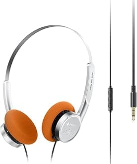 Snowsky Wind 3.5mm ON-Ear Headphones for Recording Gaming with Microphone, 40mm Diaphragms Driver,HiFi Sound (Silver)