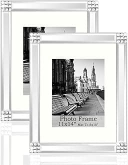 Meetart Standard Flat Silver Mirror Picture Frame 11x14 Inch With Mat For 8x10” Photo, Set Pack of 2 Piece, Wall Hang Portrait Or Landscape for Wall Decor Upgrade With Better Package。