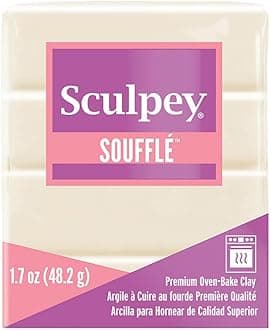Sculpey Soufflé Polymer Oven-Bake Clay, Ivory, Non Toxic, 1.7 oz. bar, Great for Jewelry Making, Holiday, DIY, Mixed Media and More! Premium Light-Weight Oven Bake Clay., OSFA, SU 6647
