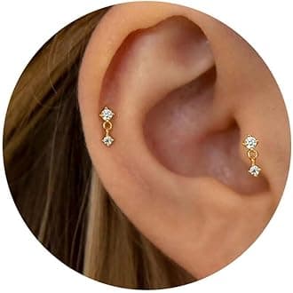 NONTAI2 Pairs 20G/18G/16G Dainty Stud Earrings, Cubic Zirconia Screw Flat Back Drop Earrings & Tiny Birthstone Dangle Earrings