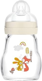 Feel Good Glass Bottle | 1 Pack (1 x 170ml) | MAM Glass Bottle with Slow Flow Teat Size 1 | Baby Accessories for Newborn | Yellow (Various Designs)