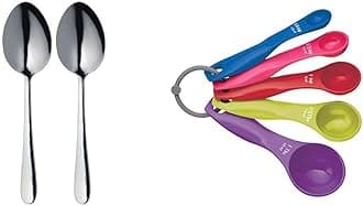 MasterClass KitchenCraft Stainless Steel Serving Spoons, Silver, 2-Piece & Colourworks 5 Piece Measuring Spoon Set