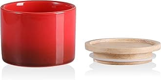 Sweejar Kitchen Canisters Ceramic Food Storage Jar, Stackable Containers with Airtight Seal Wooden Lid for Serving Ground Coffee, Tea, Sugar, Spice and More - 5 Fl Oz(Gradient Red)