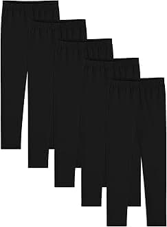 BOOPH 5 Pack Girls Leggings Cotton Full Length Stretchy Kids Pants Footless 5-14 Years