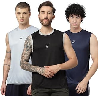 ATICX Men's Polyester Sports Sleeveless T Shirt - Gym Vest, Workout Sando, Training Tank Top, Cut Sleeves Quick Dry Tee for Running, Swimming, Badminton, Fitness & Sports