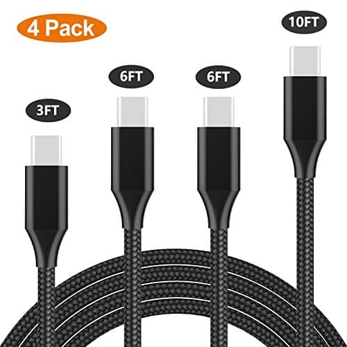 Guchoi Braided USB Type C Cable 4-Pack 3ft 6ft 6ft 10ft, Premium Durable USB C Cable for Samsung Galaxy S10 S9 S8 Note 8, Pixel, LG V30 G6 G5, Nintendo Switch, OnePlus 5 3T and More (Black)
