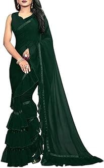 Saree Ruffle Georgette Ethnic Indian Women Party Wear Frill Designer Border Sari