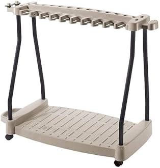 Suncast Tool Cart with Wheels for Easy Transport and Storage of Garden Tools, Power Trimmers, Rakes, and Shovels, Holds Up to 30 Tools