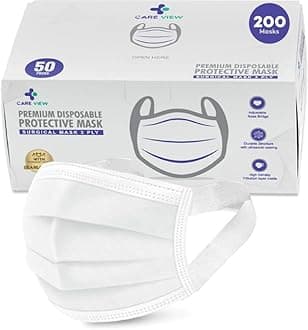 Careview N95 3 Ply Disposable Surgical Face Mask Box with FABRIC Earloop and built in Nose Pin, Certified by BFE>99% and PFE > 95%, SITRA, DRDO, ISO and CE (Pack of 200, WHITE)