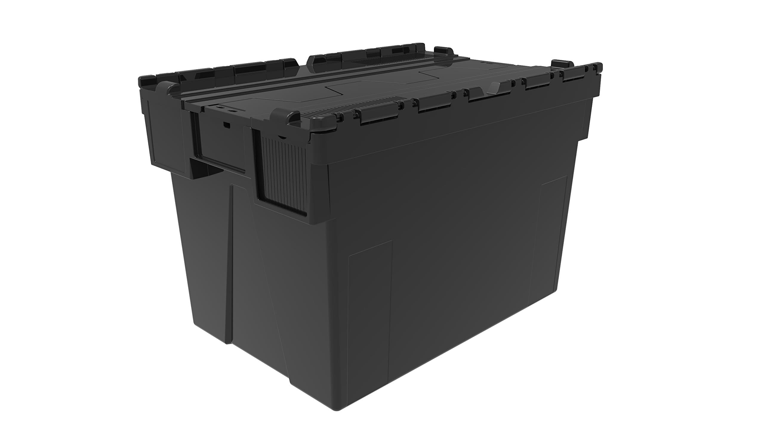 NEW BLACK BIG 77 Litre Plastic Storage Boxes Containers Crates Totes with Lids - L 600 x W 400 x H 400 mm Industrial Stackable/Nest Box (1)