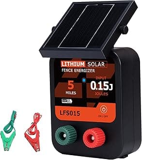 Lydite Solar Electric Fence Charger - 5 Miles Range 20 Acres 0.15 Stored Joules Energizer in Lithium Battery 1.8W Solar Panel Solar Powered Fence Charger for Livestock