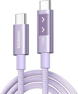 UGREEN Uno 100W USB C to USB C Cable, Fast Charging Type C Cord with LED Display, USB C Charger Cable for iPhone 16 Pro Max, MacBook Pro, iPad Pro, Galaxy S25, Pixel, Chromebook, Dell, 1M Purple