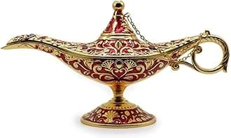 Classic Vintage Collectable Rare Legend Aladdin Magic Genie Costume Lamp Home Table Decoration & Gift, Golden Red
