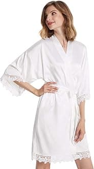 AW BRIDAL Women's Silk Robe Satin Robe with Lace Trim, Bridal Party Robe Bridesmaid Robes Bride Robe for Wedding Day, S-XL