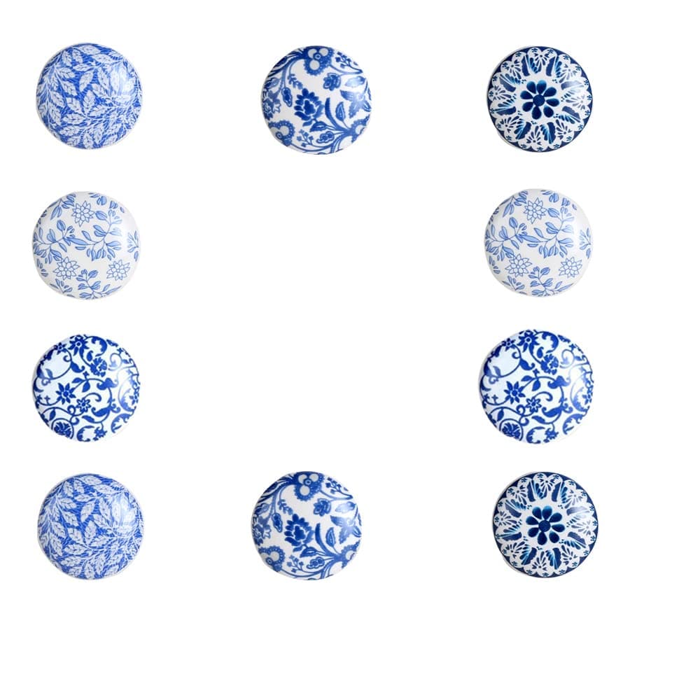 Perilla Home Set of 10 Blue Round Ceramic Drawer Knobs - Hand Made Glossy Decorative Vintage Knobs - for Home, Kitchen, Cupboard, Glass, Door Knobs, Dresser, Closet, Wardrobe and Drawer Pulls