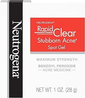 Neutrogena Rapid Clear Stubborn Acne Spot Treatment Gel, Maximum Strength 10% Benzoyl Per-oxide Treatment Medication for Acne Prone Skin, Pimple Cream Reduces Size & Redness, 1 oz