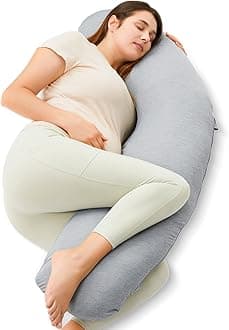 Momcozy J-Shaped Pregnancy Pillow for Sleeping with Cooling Cover – Maternity Body Pillow for Pregnant Women, Side Sleeper Support for Belly, Hip & Leg, Deep Grey