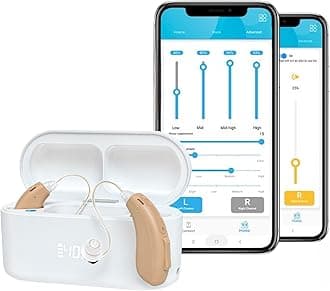 Clarity Pro Bluetooth RIC Rechargeable Hearing Amplifiers for Adults – App-Enabled Sound Amplifier for Personalised Listening, Conversations & TV (White Case - Beige Amplifiers)