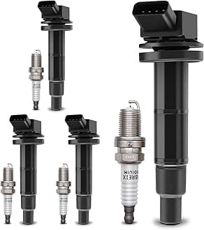 UF333 Ignition Coil Packs & 7092 Double Iridium Spark Plug Compatible with 2001-2012 Toyota Camry Corolla RAV4 Solara Matrix Highlander Lexus HS250h Scion xB TC C1330