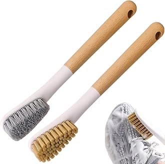 2PCS Wood Laundry Stain Brush Soft Bristles Cleaning Brush Long Handle Clothes Brush Laundry Brush for Stain Removal on Clothes Fabrics Sneaker Shoes Cleaner Brush