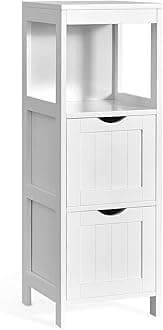 COSTWAY Bathroom Floor Cabinet, Freestanding Wooden Storage Cupboard with 2/4 Drawers, Bathroom Storage Unit Slim Side Cabinet Organizer for Living Room and Hallway (2 Drawers + 1 Shelf, White)