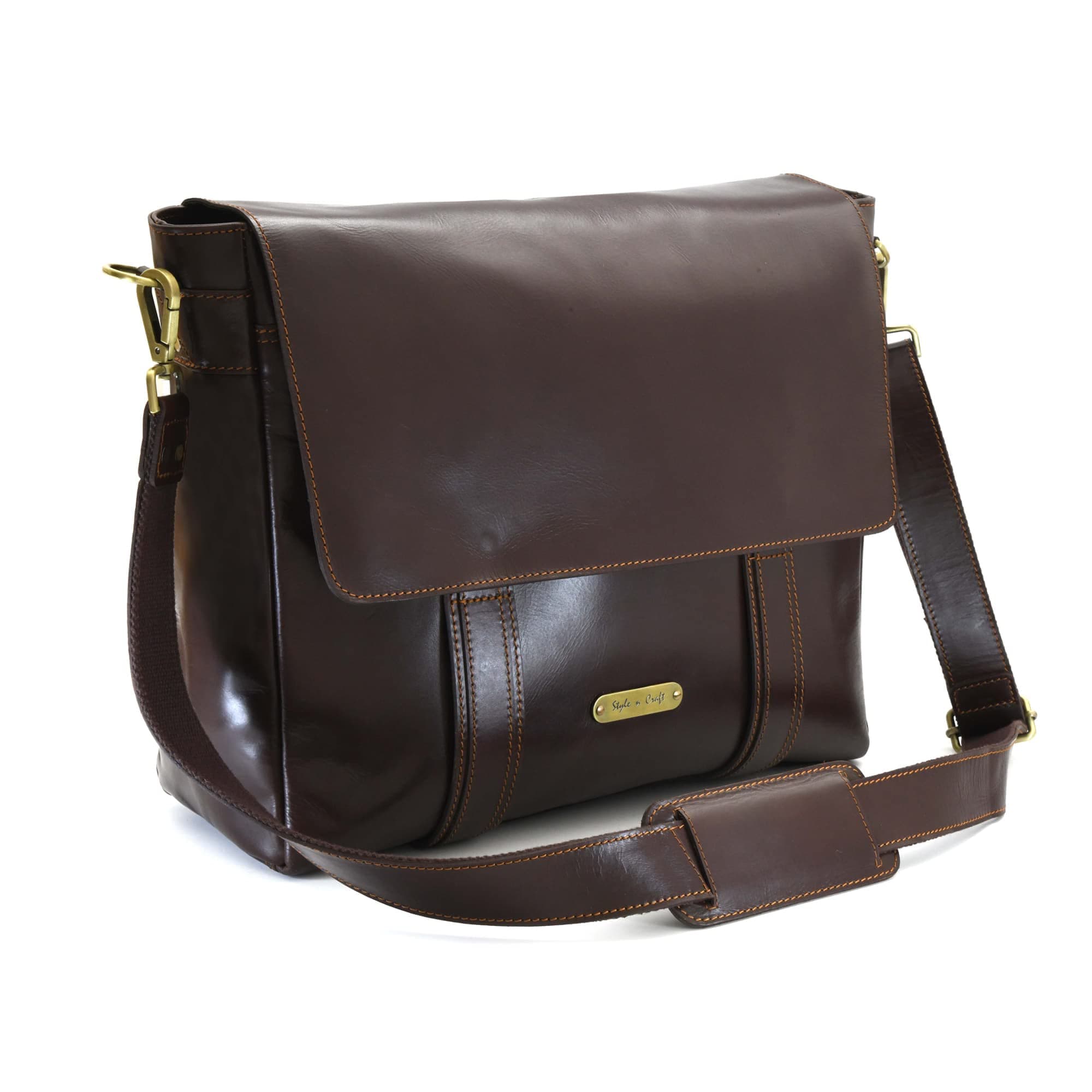 - Soft Briefcase, Messenger Bag in Full Grain Leather