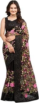 VAIRAGEEWomen's Beautiful Soft Net Embroidery Saree With Unstitched Blouse 6079