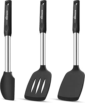 Nilehome Silicone Spatula Set of 3 Pack, High Heat Resistant BPA-Free Premium Food Grade Rubber Spatulas, Stainless Steel Handle Coated with Silicone Spatulas For Scraping, Baking, Cooking, Mixing