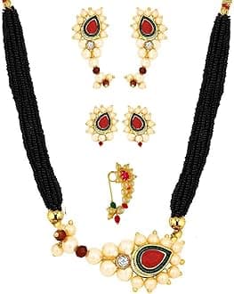 Maharashtrian Jewellery Marathi Nath Mangalsutra Set With Earrings For Women