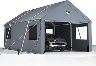 10x20FT Heavy Duty Carport Canopy,Extra Large Portable Car Tent Garage with Roll-up Windows and All-Season Tarp Cover,Removable Roof &Side Walls for Car, SUV,Boats&Truck Shelter Logic Storage