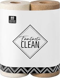 Fantasticlean Microfiber Cleaning Cloth Roll -60 Pack, Tear Away Microfiber Towels, 12" x 12", Reusable, Washable, Scratch Free, Ultra Absorbent Dishcloth for All-Around Cleaning (Beige & Tan)