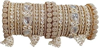 GenericTraditional Indian Bangles Set, Gold-Plated Crystal Jhumka Bracelets, Wedding Jewellery