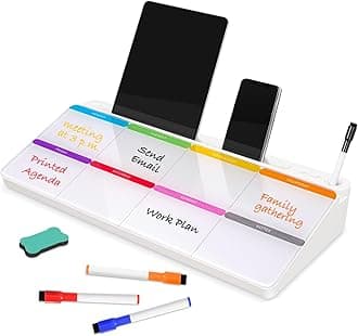 DOLLAR BOSS Glass Desk Whiteboard Calendar Small Dry Erase Board Desktop White Board with Storage Drawer Computer Keyboard Stand Desk Organizer, Colorful Weekly Calendar, White