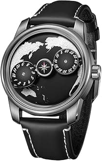 OBLVLO Original Designer Mens Earth Dial with Wheels Leather Automatic Watch Stainless Steel Case Blue Nightlight Mechanical Wristwatch JM-Earth