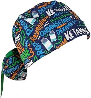 Turn Up Ponytail Medical Scrub Cap – Anesthesia Meds Scribbles - for Women - Dr. Hats, Nurses Hats Multicolor
