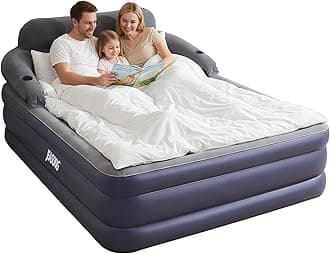 JEASONG Inflatable Mattress with Headboard & Pump, 52cm High Raised Air Bed Quick Inflation Blow Up Mattress, King Size Airbed for Guest, Home, Travel, Blow Up Bed Air Mattress Double 203X152+52cm
