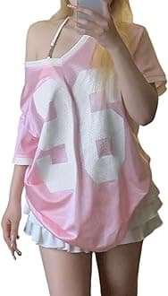 Womens Graphic Tees - Oversized Jersey Summer Top Jersey Top Coquette Clothes Y2k Streetwear Short Sleeve Shirts