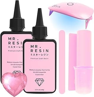 UV Resin - Mr. Resin 200g kit with Light Extra Fast Curing! Crystal Clear Resin for Crafts : Molds, Doming, Keychains & Jewelry Making with UV Lamp 200 Grams