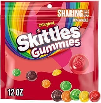 SKITTLES GUMMIES Original Flavored Rainbow Gummy Candy Travel Essentials Spring Break Treat, Sharing Size, 12 Oz Resealable Candy Bag