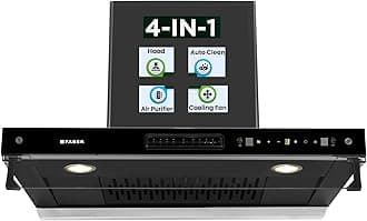 Faber 4in1 1325 m³/hr Filterless Autoclean 75cm Chimney|Air Purifier+Fan|Touch & Gesture Control|T-Shape|12Yr on Motor, 5Yr Comprehensive Warranty by Faber|HOOD AEROSTATION ELITE FL HC TC BK 75,Black