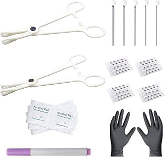 Ear Nose Piercing Needles Body Piercing Needles Kit Mix Size 12G 14G 16G 18G 20G Stainless Steel Piercing Kit with 2 Pcs Different Piercing Clamps and Alcohol Pads, Marker Pen (Type A)
