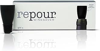 Repour Wine Saver and Stopper - Removes Oxygen, Preserving and Keeping Wine As Fresh As The Day The Bottle Was Opened - 4-Pack - Black